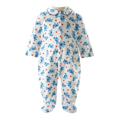 Rachel Riley London Infant Boys Blue Bear Valentines Hearts Babygro Footie
