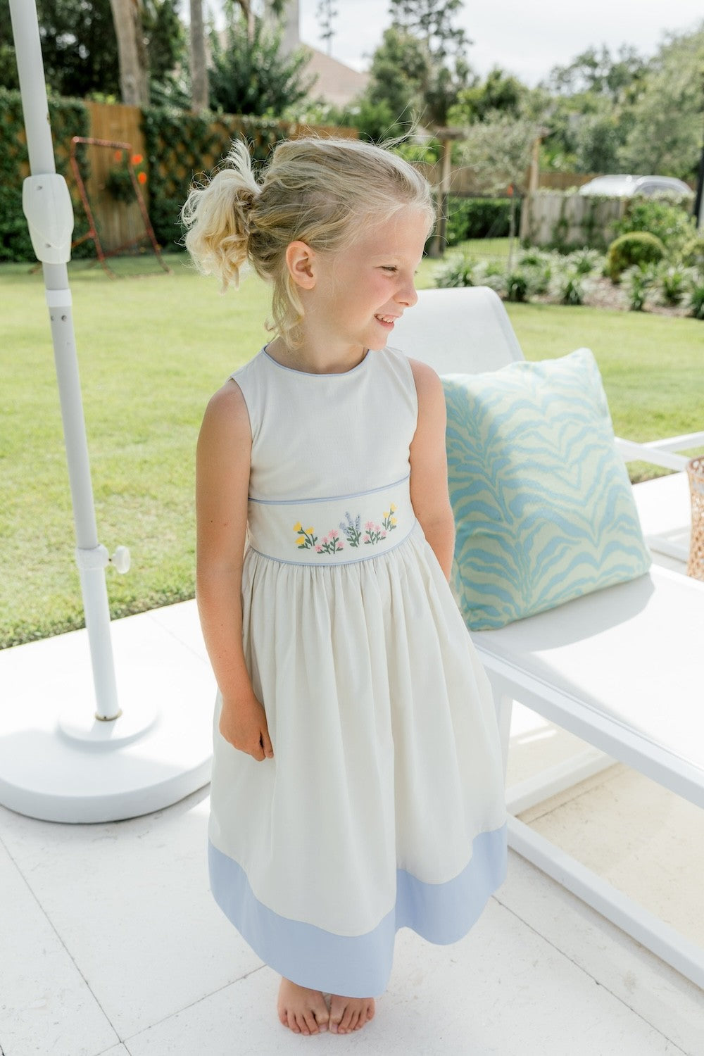 Bailey Boys Girls Heritage Blue Floral Sleeveless Empire Dress - Embroidered Waist Best Dressed Child Bailey Boys Girls Heritage Blue Floral Sleeveless Empire Dress - Embroidered Waist Best Dressed Child