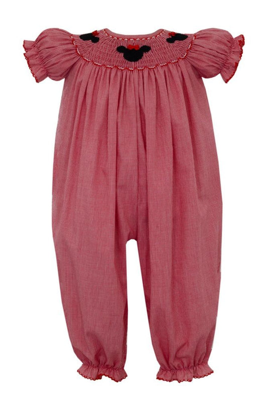 Anavini Baby Girls Red Check Smocked Mouse Ears Romper