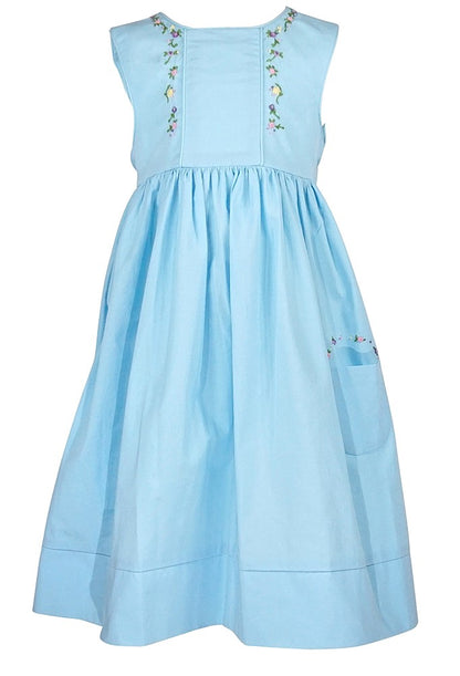 Sophie & Lucas Girls Sleeveless Turquoise Summer Garland Dress - Pink / Yellow Flower Embroidery and Pocket