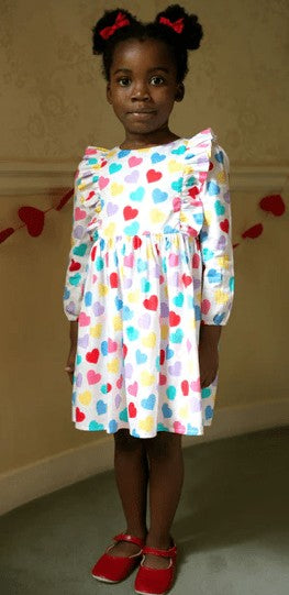 Rachel Riley London Girls Confetti Heart Frill Dress