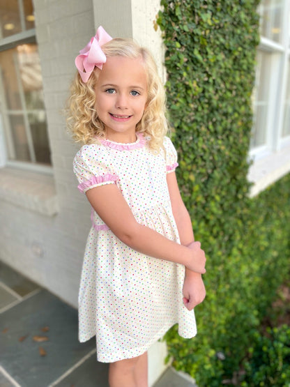 James & Lottie Girls Tabitha Dress - Confetti Dots with Pink Trim by James & Lottie