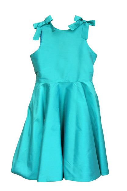 Susanne Lively Girls Capri Blue Twirl Dress with Bows at Shoulders
