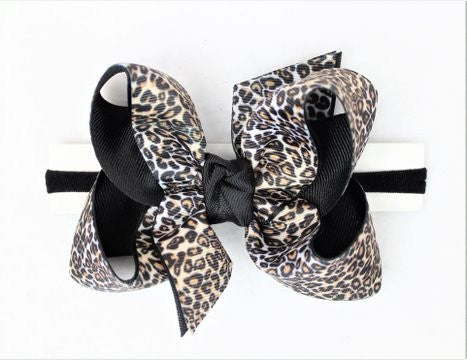 Beyond Creations Girls 1/4" Panyhose Headband with Attached Bow - Leopard