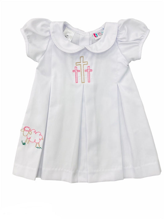 The Best Dressed Child Baby Girls White Dress - Embroidered Easter Lamb and Crosses