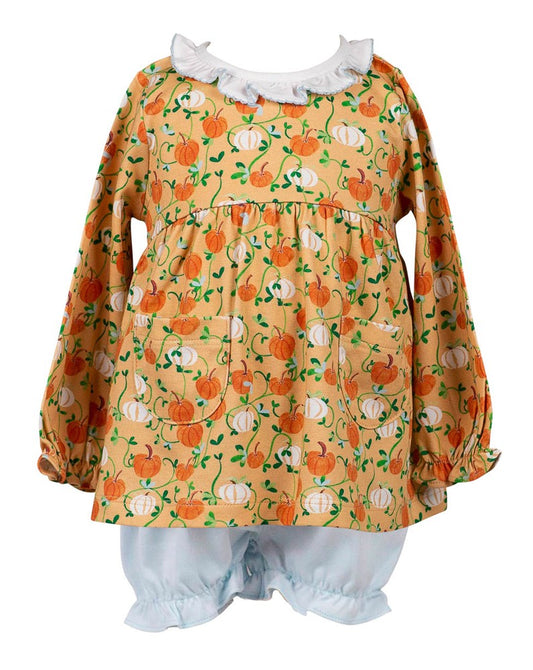 Proper Peony Pima Girls Orange Pumpkin Autumn Vine Bloomers Set