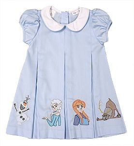LuLu BeBe Girls Dana Dress - Embroidered Elsa Frozen Characters - Blue