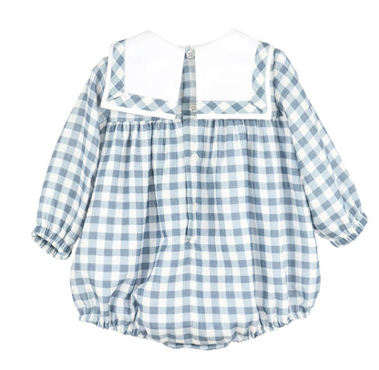 Sophie & Lucas Baby Boys Cuddle Cotton Check Bubble - Square Collar - Blue