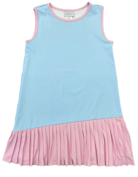 James & Lottie Girls Vivi Tennis Dress - Blue with Pink Pleats