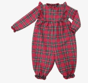 James & Lottie Baby Girls Harper Long Bubble - Red Christmas Plaid