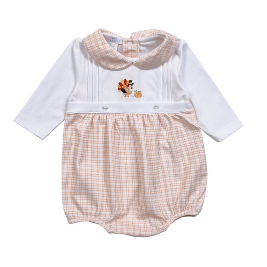 Baby Loren Orange Turkey Day Embroidered Bubble - Boys