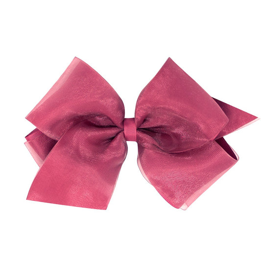 Wee Ones Girls Organza Overlay Grosgrain Bow - Mauve Dusty Rose Pink