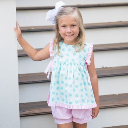James & Lottie Girls Abigail Bloomers / Shorts Set with Side Bows - Strawberry Print