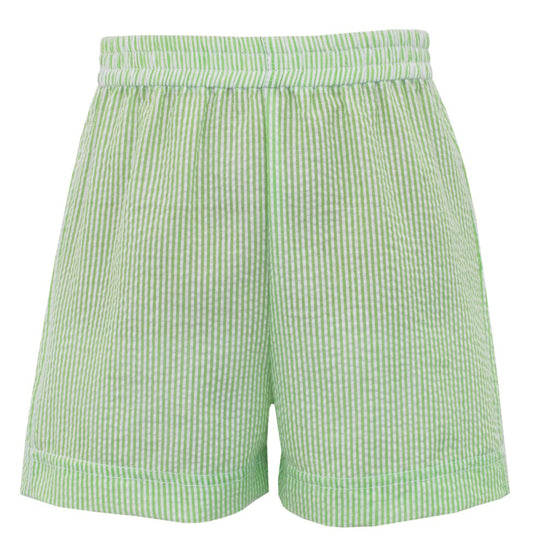 Claire & Charlie Boys Pull On Shorts - Green Stripe Seersucker