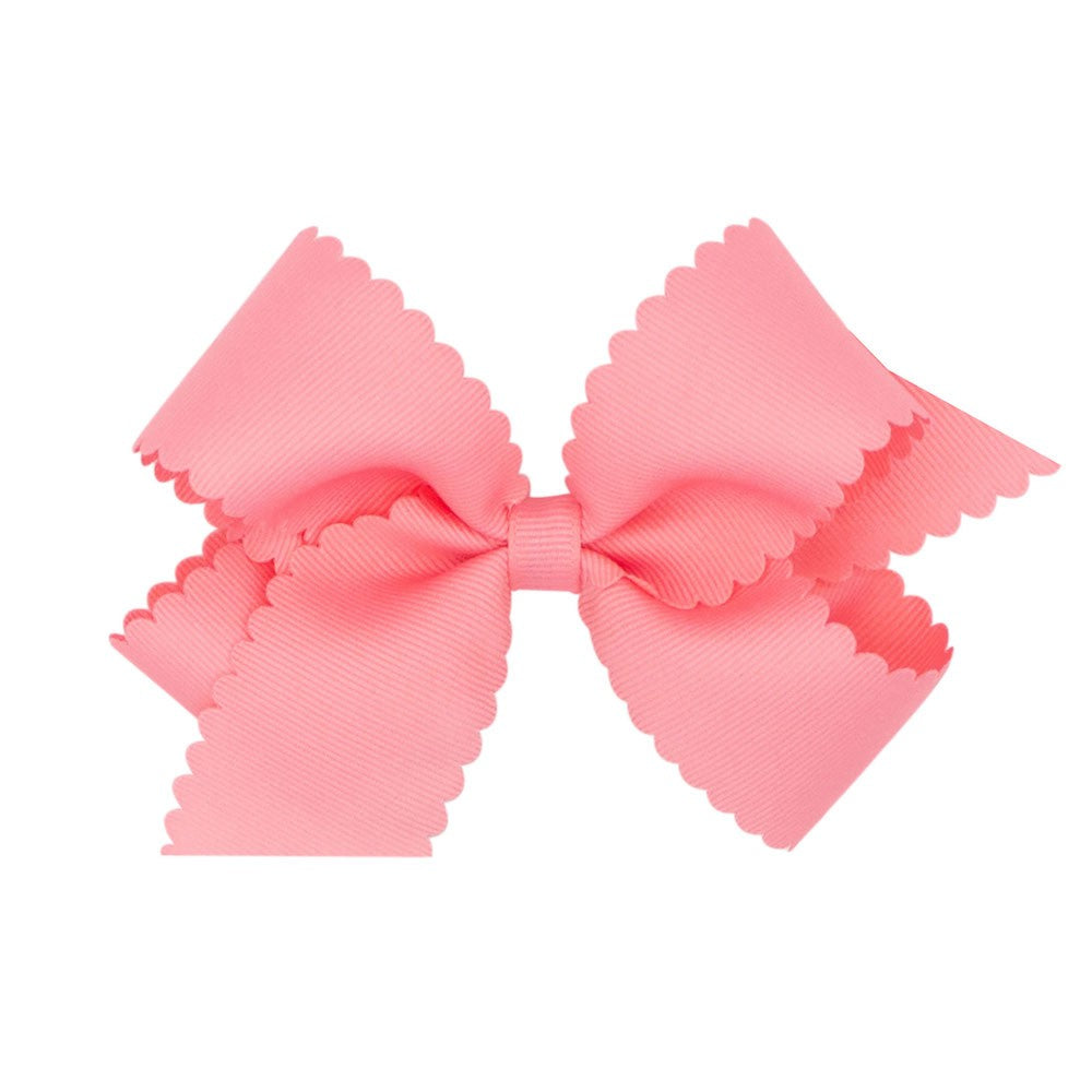 Wee Ones Girls Grosgrain Hair Bow on Clip - Scallop Edge - Coral by Wee Ones