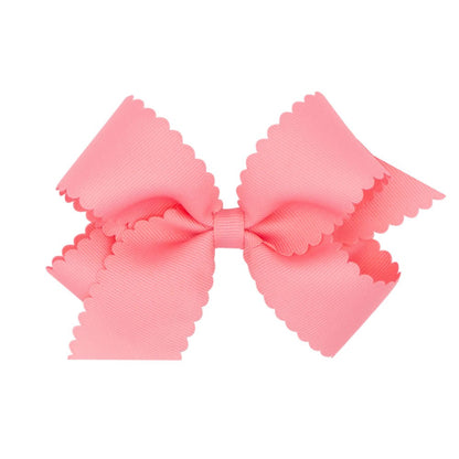 Wee Ones Girls Grosgrain Hair Bow on Clip - Scallop Edge - Coral by Wee Ones