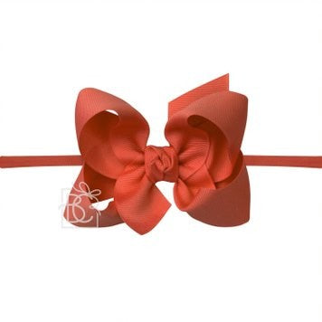 Beyond Creations Girls 1/4" Pantyhose Headband with Attached Grosgrain Bow - Mandarin Orange
