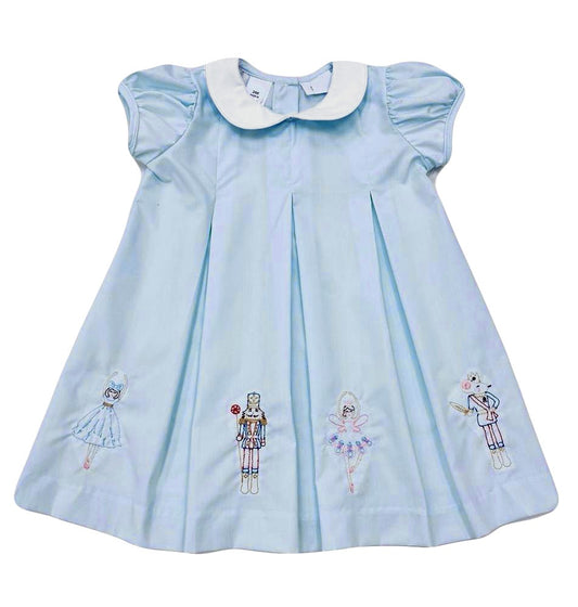 Best Dressed Child by Lulu Bebe Girls Dana Pleat Dress - Embroidered Nutcracker Ballet - Blue