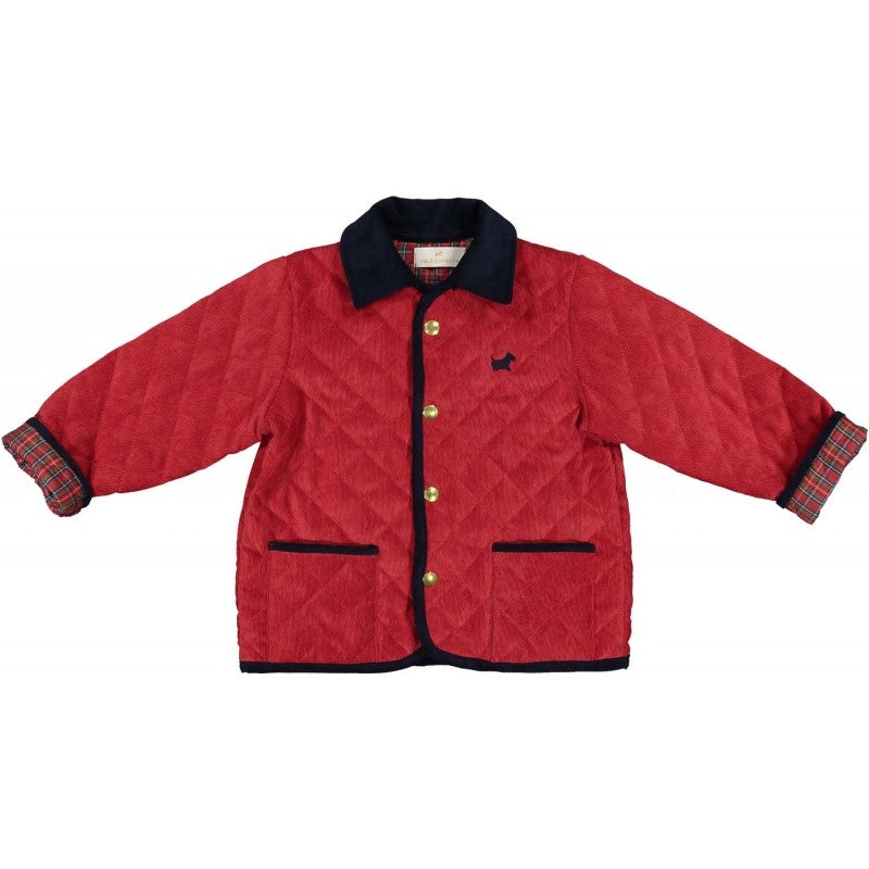 Sal & Pimenta Boys / Girls Quilted Jacket Coat - Red with Holiday Plaid Lining