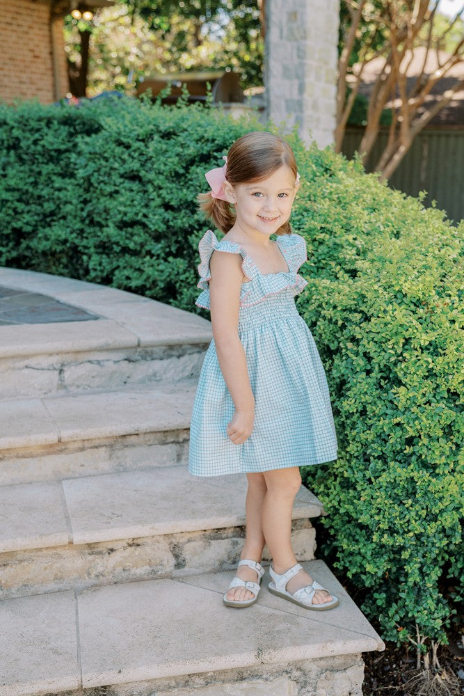 Proper Peony Girls Rosemary Smocked Dress - Green Check