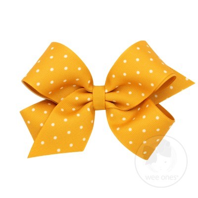 Wee Ones Girls Grosgrain Overlay Bow - Tiny Dots - Gold Mustard