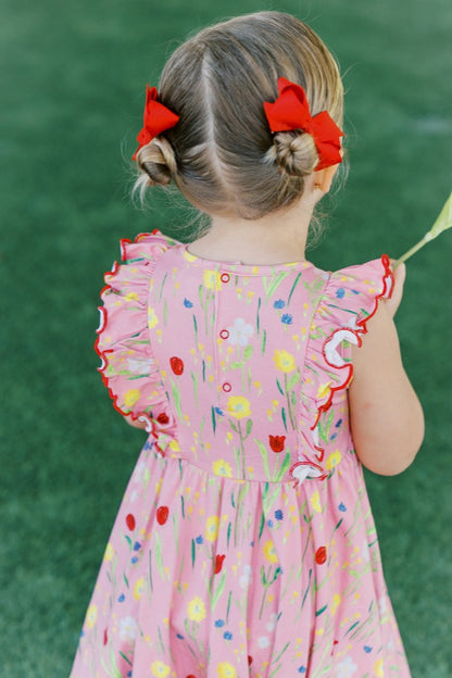 Proper Peony Pima Girls Pink Lola Floral Twirl Dress