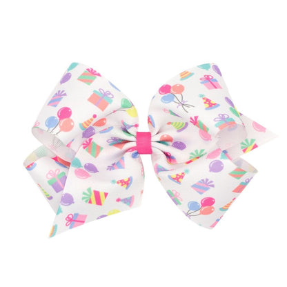Wee Ones Girls Printed Grosgrain Bow - Birthday Party Print