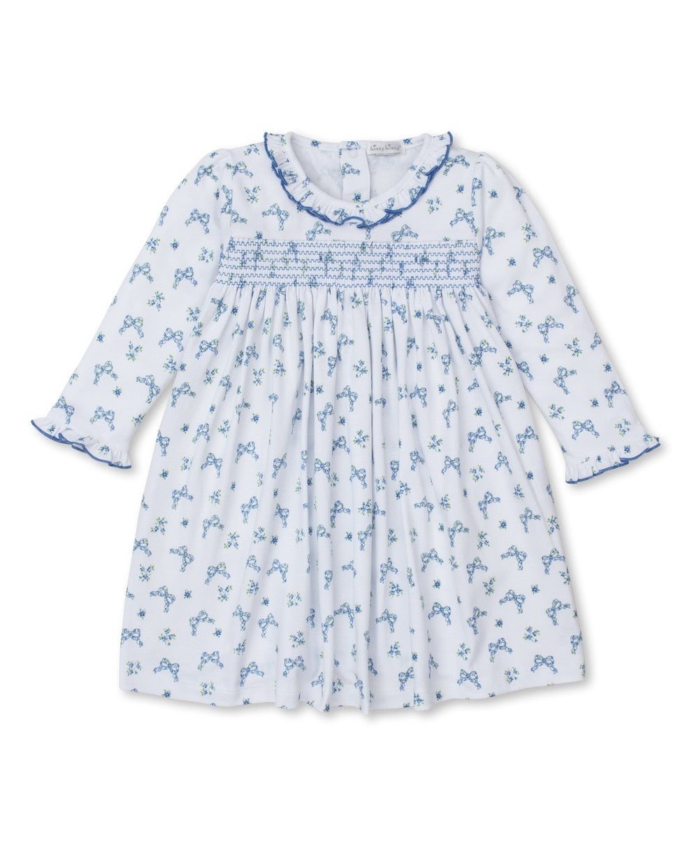 Kissy Kissy Toddler Girls Smocked Dress - Blue Blooming Bows