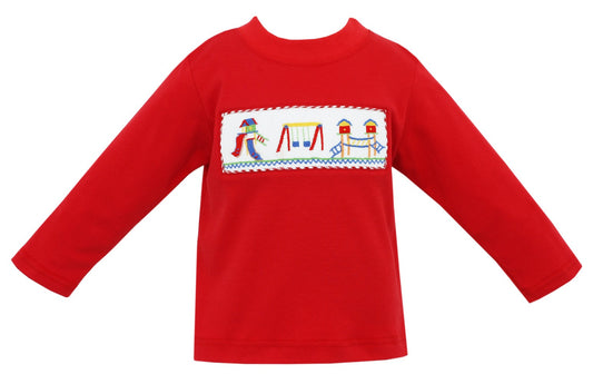 Anavini Boys Red Shirt - Smocked School Playground