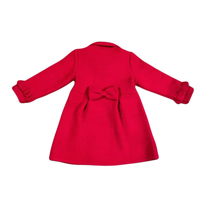Marae Girls Dress Coat - Ruffle Front - Bow in Back - Red