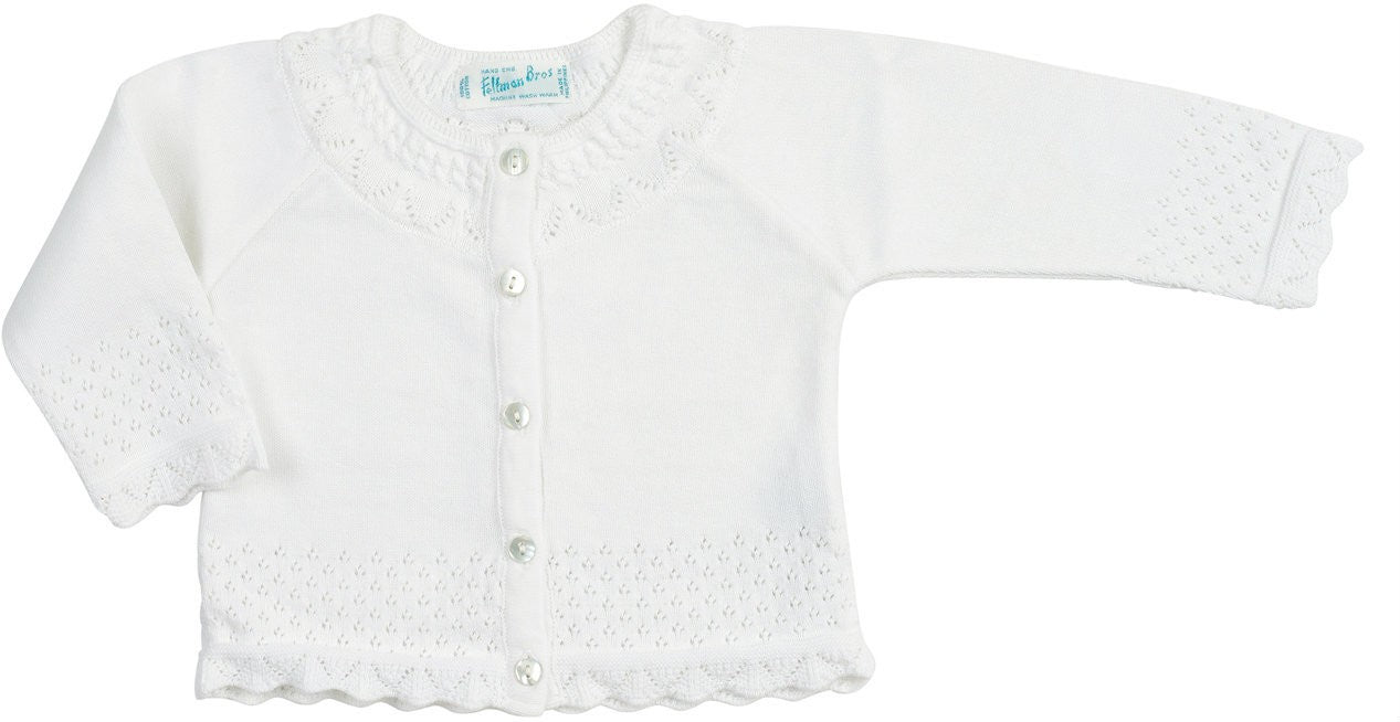 Feltman Brothers Infant / Toddler Girls Pointelle Ruffle Knit Cardigan Sweater - White