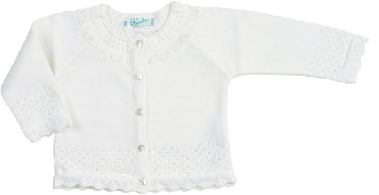 Feltman Brothers Infant / Toddler Girls Pointelle Ruffle Knit Cardigan Sweater - White