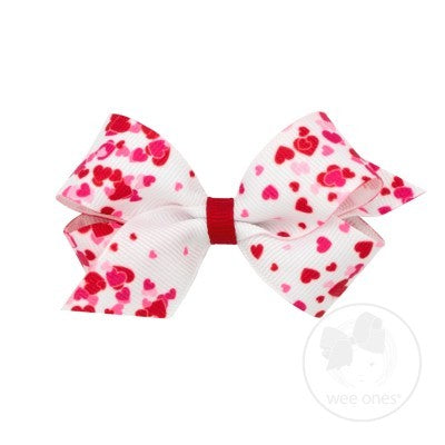 Wee Ones Girls Hair Bow - Pink & Red Valentines Hearts on White
