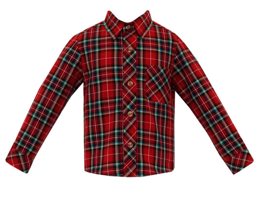 Anavini Couture Boys Red Holiday Plaid Christmas Shirt