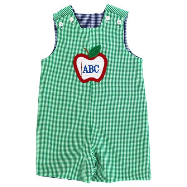 Bailey Boys Reversible Jon Jon - Green with School Apple - Blue with Basketball