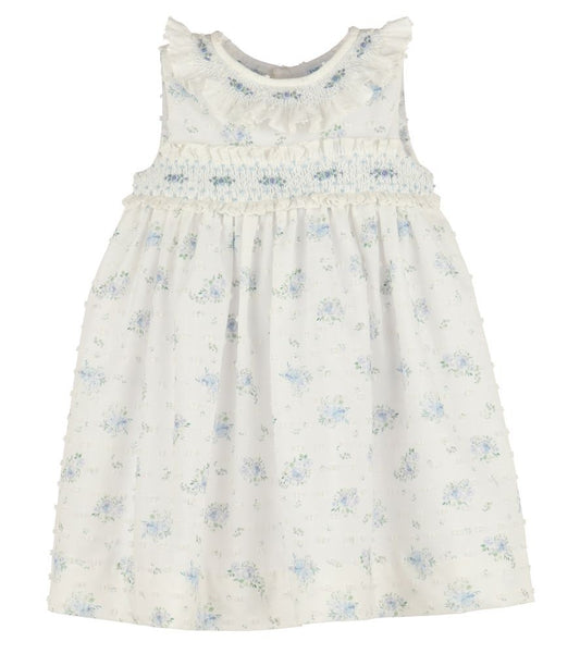Luli & Me Girls Blue Swiss Floral Sleeveless Smocked Dress - Smocked Collar
