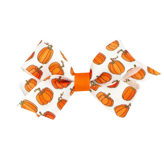Wee Ones Girls Hair Bow on Clip - Orange Harvest Pumpkins Print