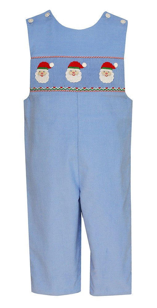 Anavini Baby / Toddler Boys Light Blue Corduroy Smocked Santa Claus Longall