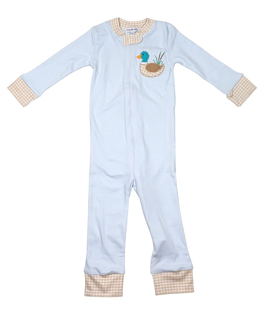 Magnolia Baby Toddler Boys My Mallard Duck Applique Blue Zipped Pajamas