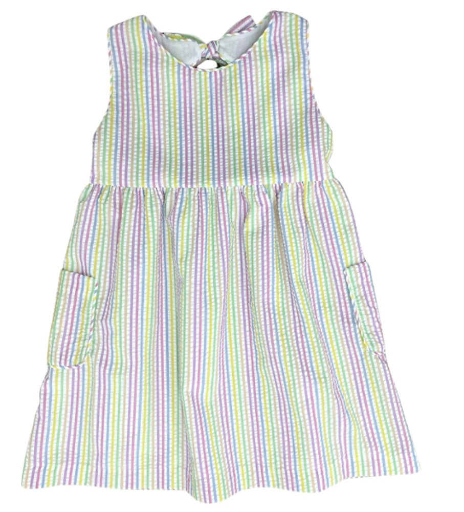 James & Lottie Girls Dress - Maisy Pastel Seersucker Stripes