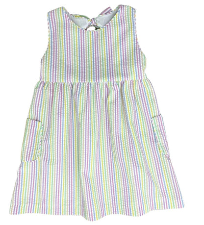 James & Lottie Girls Dress - Maisy Pastel Seersucker Stripes