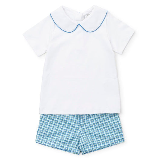 Lila & Hayes Boys Field Shorts Set - Blue Hampton Plaid