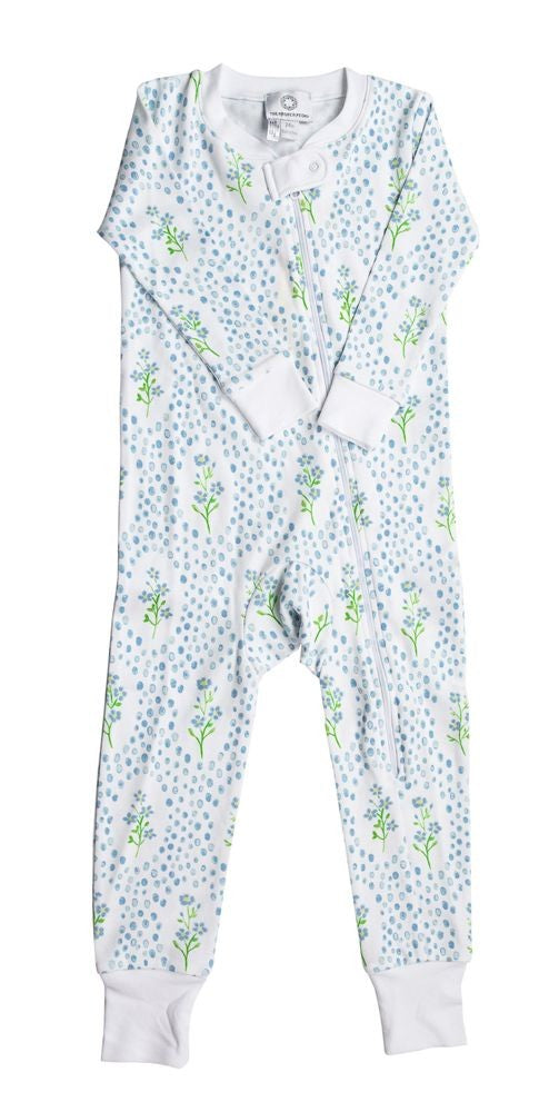 Proper Peony Girls Blue Forget Me Not Zipper PJ Pajamas