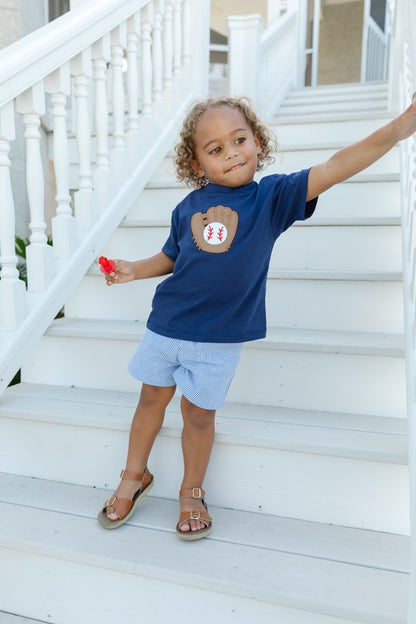 Bailey Boys Shorts Set - Blue with Baseball and Glove