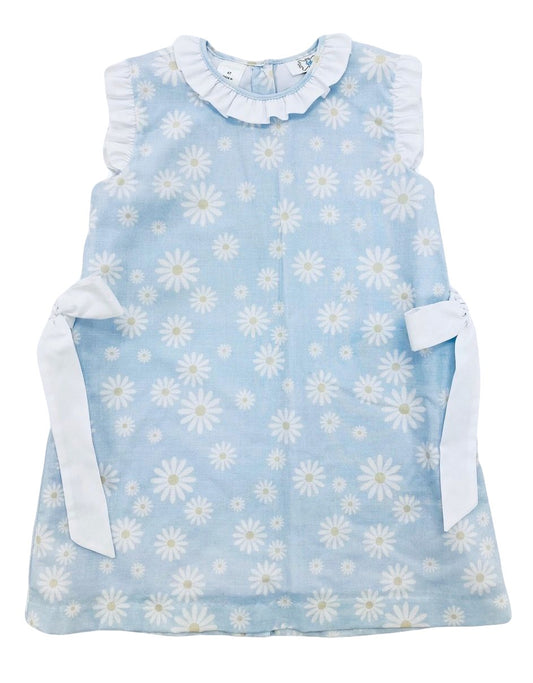 The Best Dressed Child Girls Blue Daisy Sleeveless A-Line Dress - Bows at Sides