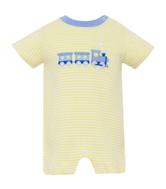 Claire & Charlie Baby Boys Yellow Striped Train Romper by Claire & Charlie