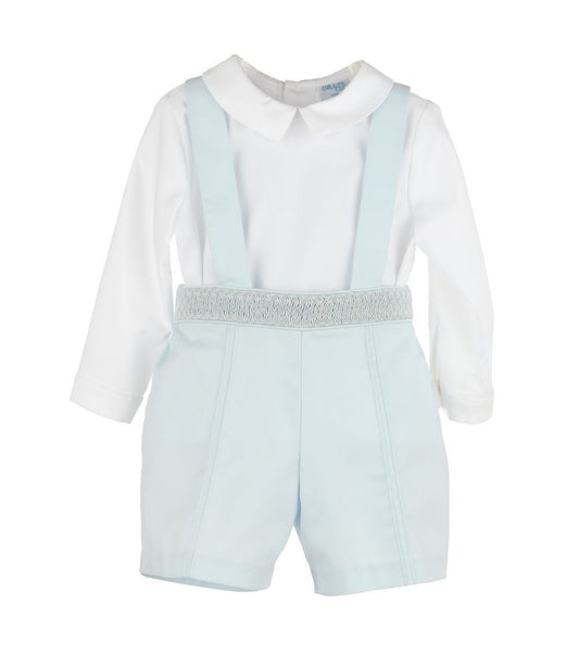 Luli & Me Boys Timeless Bliss Smocked Suspender Shorts Set - Blue by Luli & Me