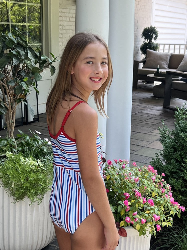 Be Elizabeth by James & Lottie Girls Patriotic Stripes Swimsuit - One PIece