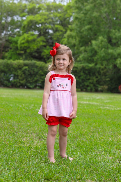 Trotter Street Kids Girls Pink Mouse Embroidery Bloomers Set