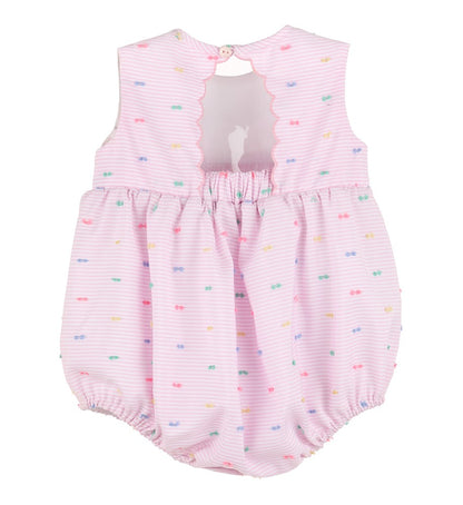 Sophie & Lucas Baby Girls Pink Embroidered Party Scallop Bubble - Keyhole Back